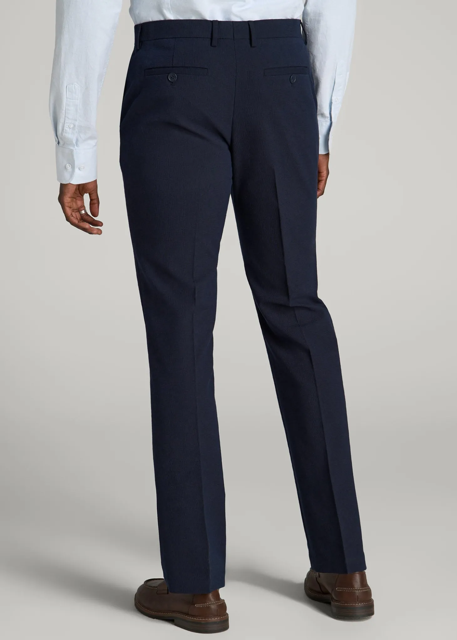 Textured Garment Washed Stretch Cotton Suit Pants for Tall Men
