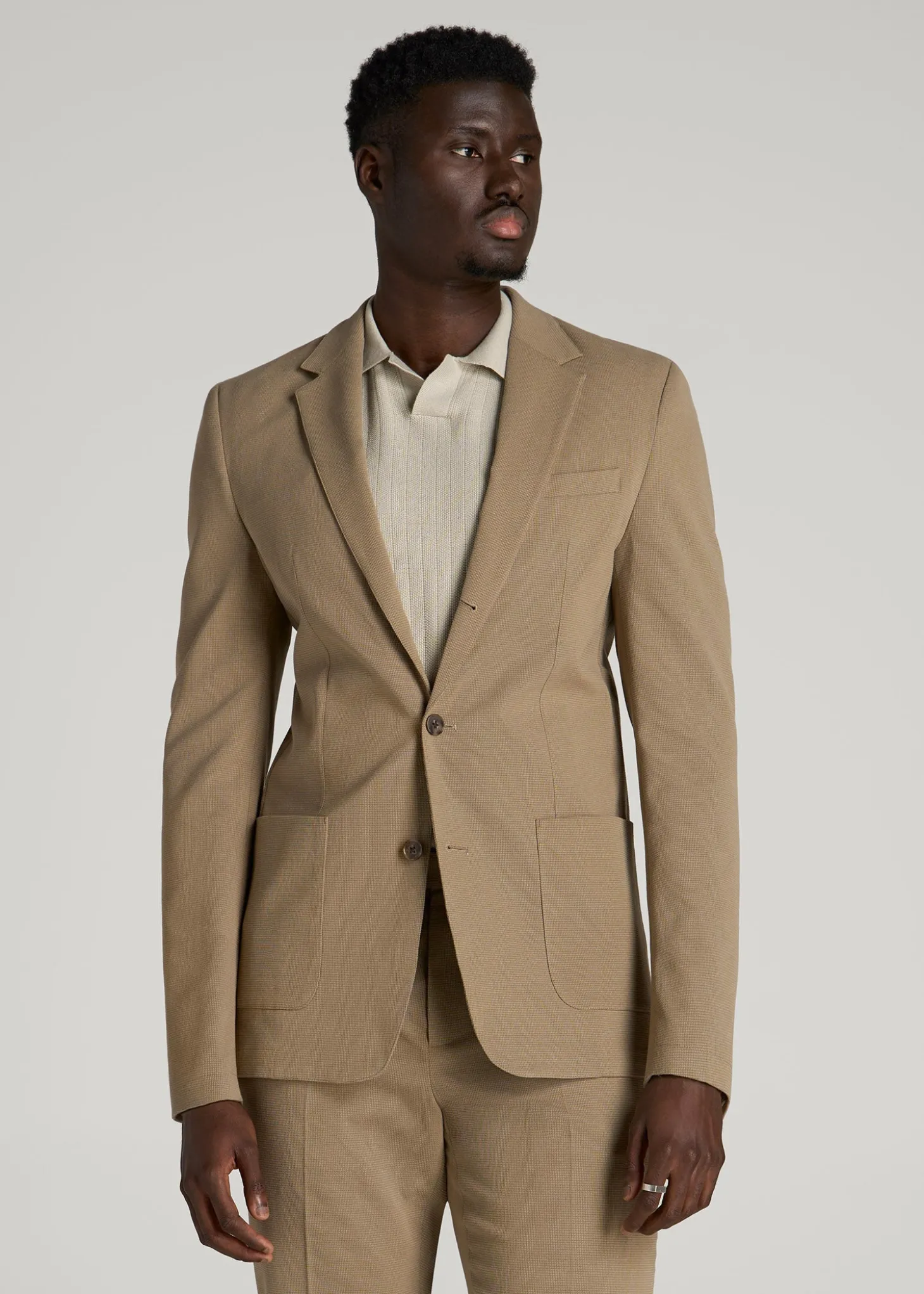 Textured Garment Washed Stretch Cotton Blazer for Tall Men