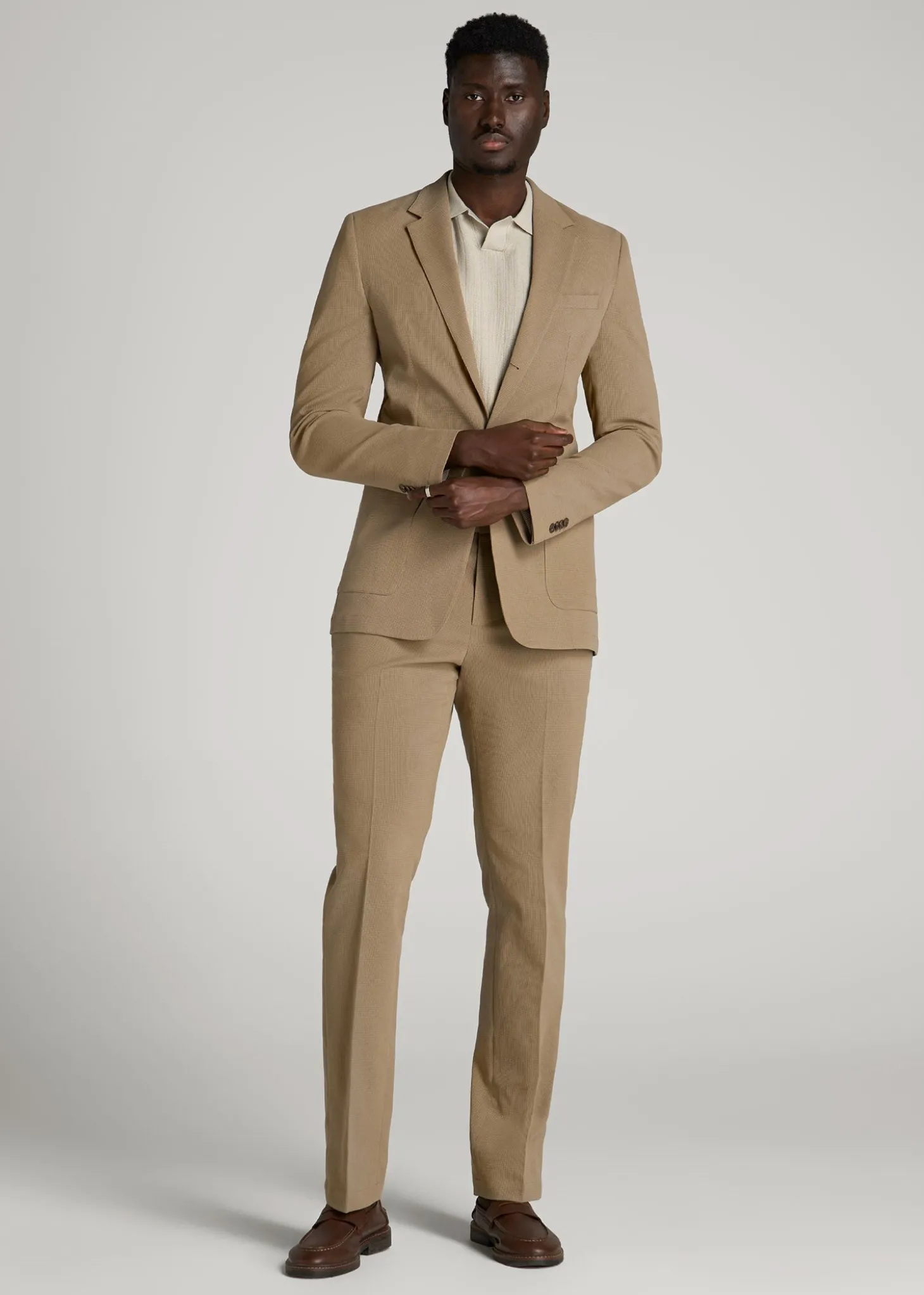 Textured Garment Washed Stretch Cotton Blazer for Tall Men