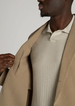 Textured Garment Washed Stretch Cotton Blazer for Tall Men