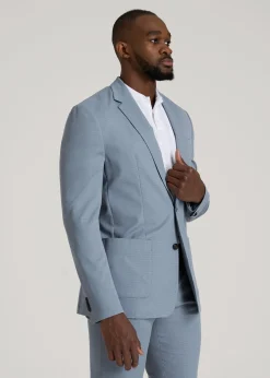 Textured Garment Washed Stretch Cotton Blazer for Tall Men