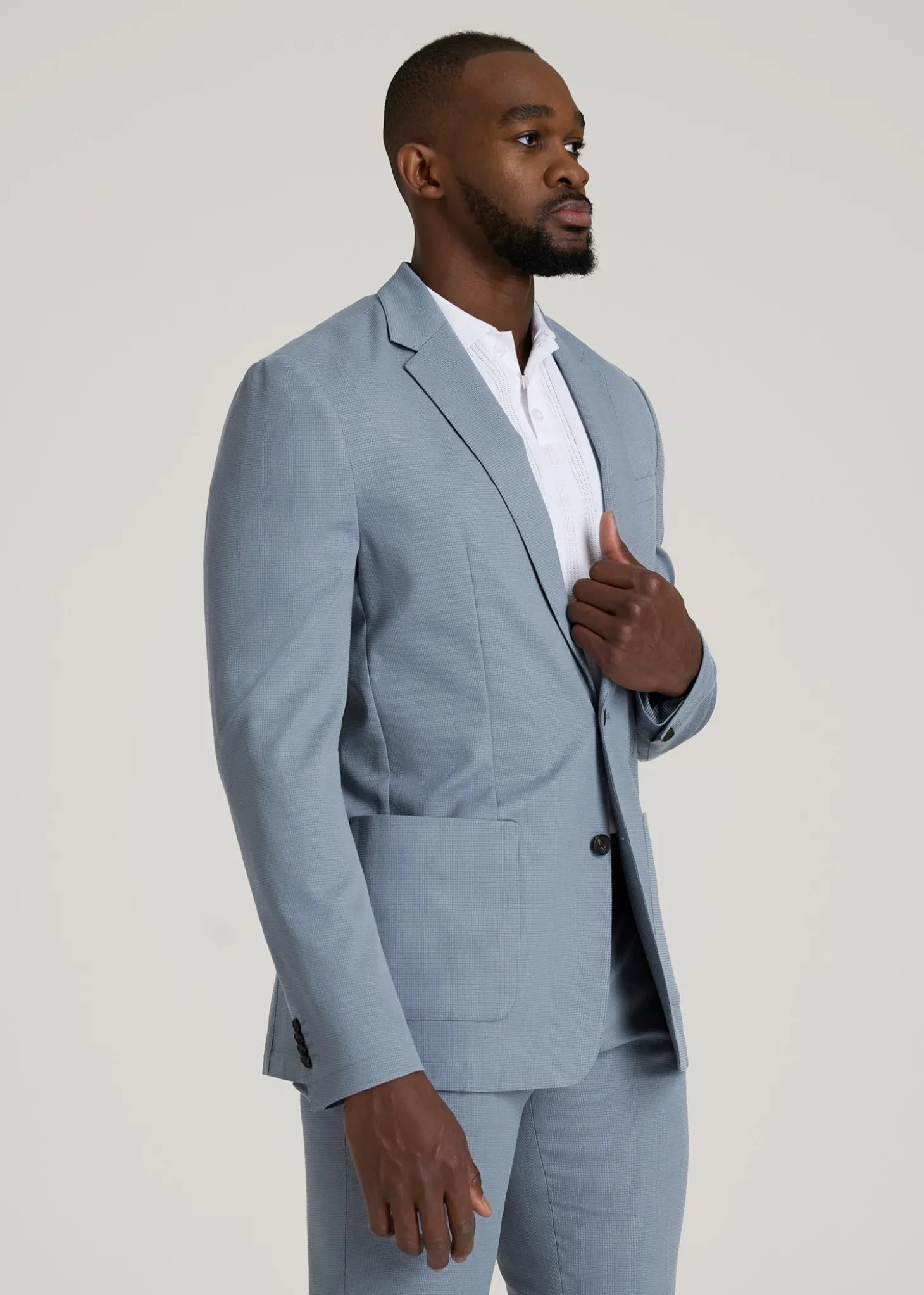 Textured Garment Washed Stretch Cotton Blazer for Tall Men