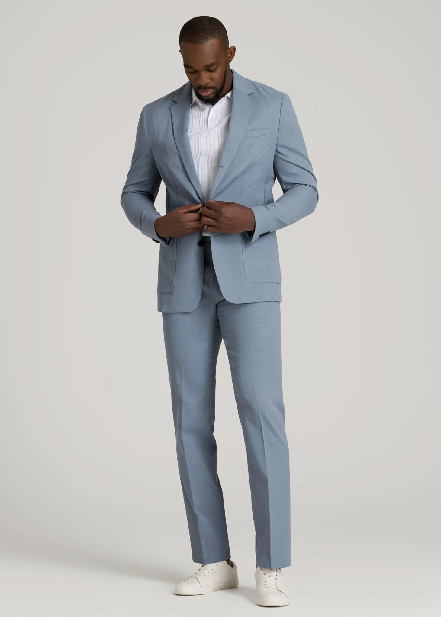 Textured Garment Washed Stretch Cotton Blazer for Tall Men