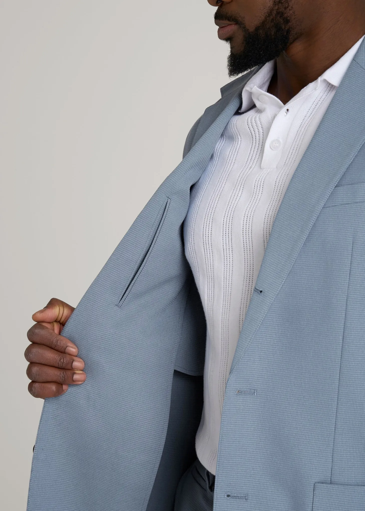Textured Garment Washed Stretch Cotton Blazer for Tall Men