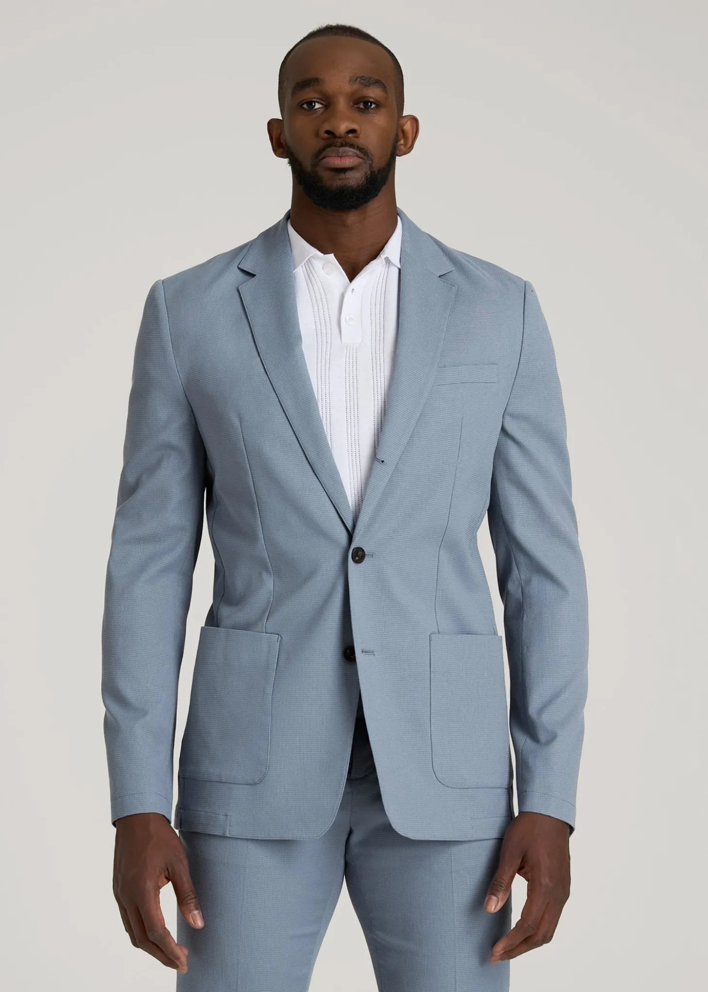 Textured Garment Washed Stretch Cotton Blazer for Tall Men