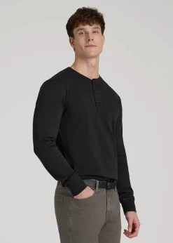 Three-Button Long Sleeve Slub Henley for Tall Men