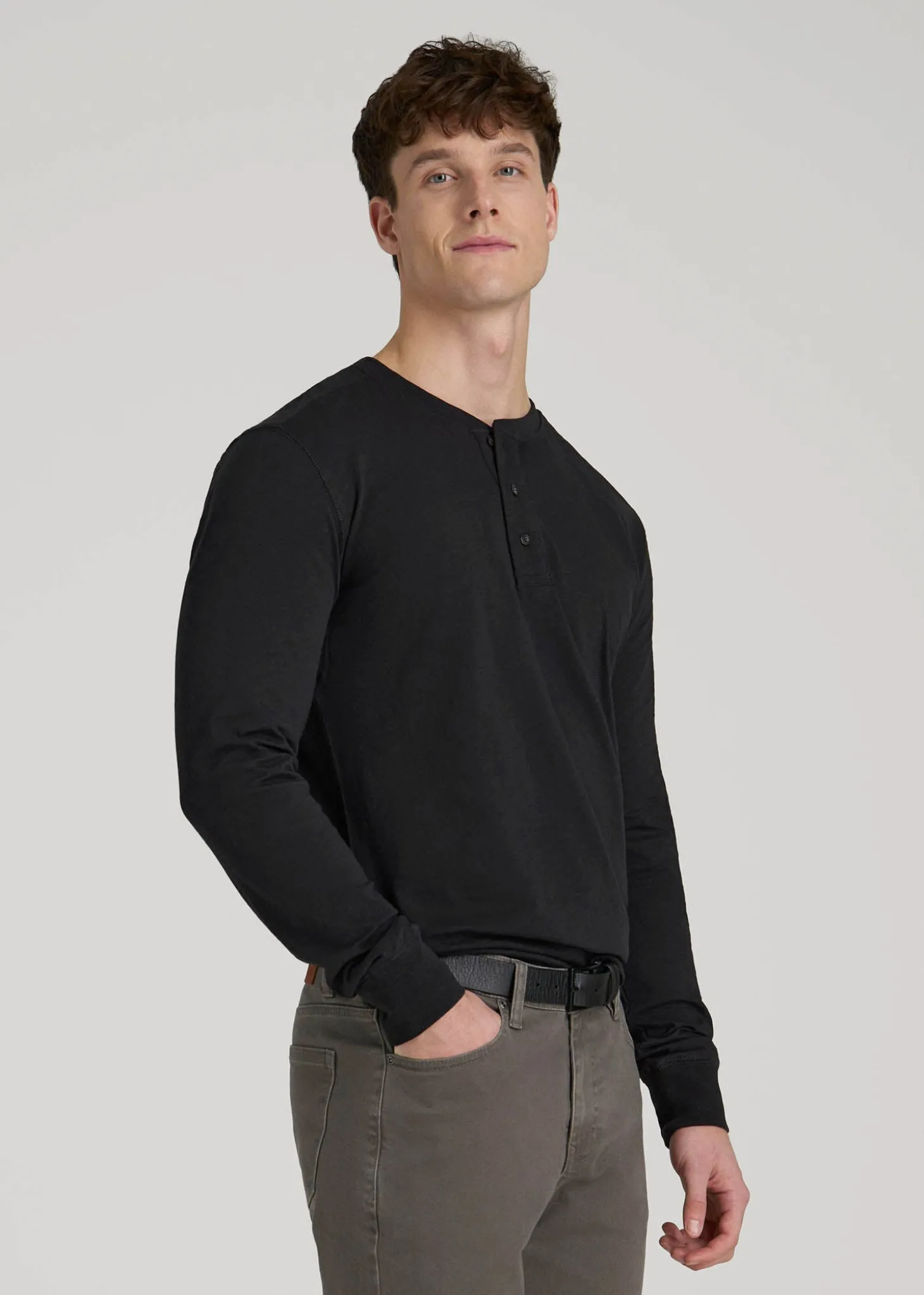Three-Button Long Sleeve Slub Henley for Tall Men