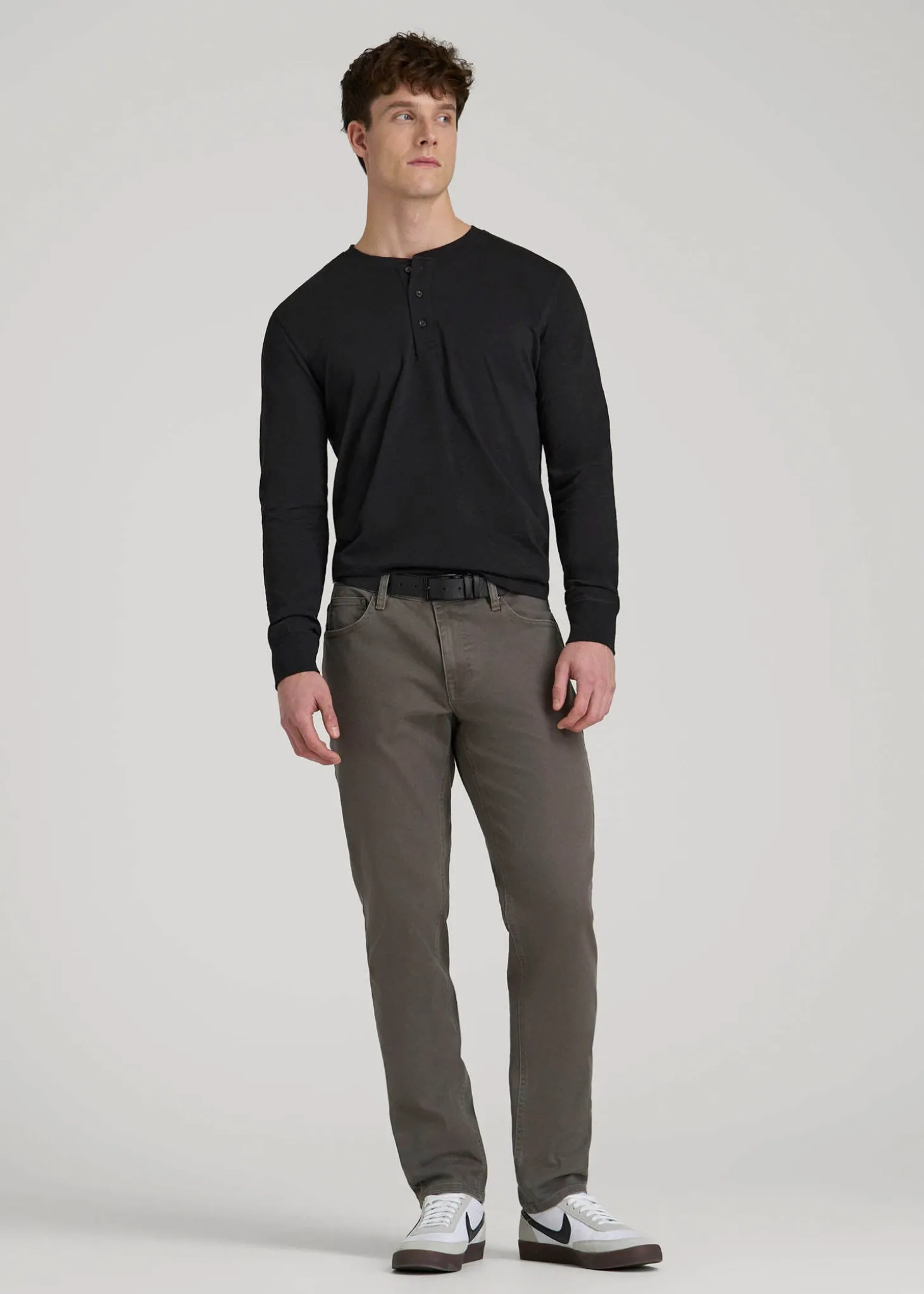 Three-Button Long Sleeve Slub Henley for Tall Men