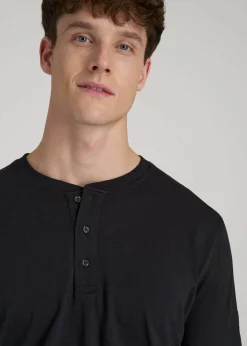 Three-Button Long Sleeve Slub Henley for Tall Men