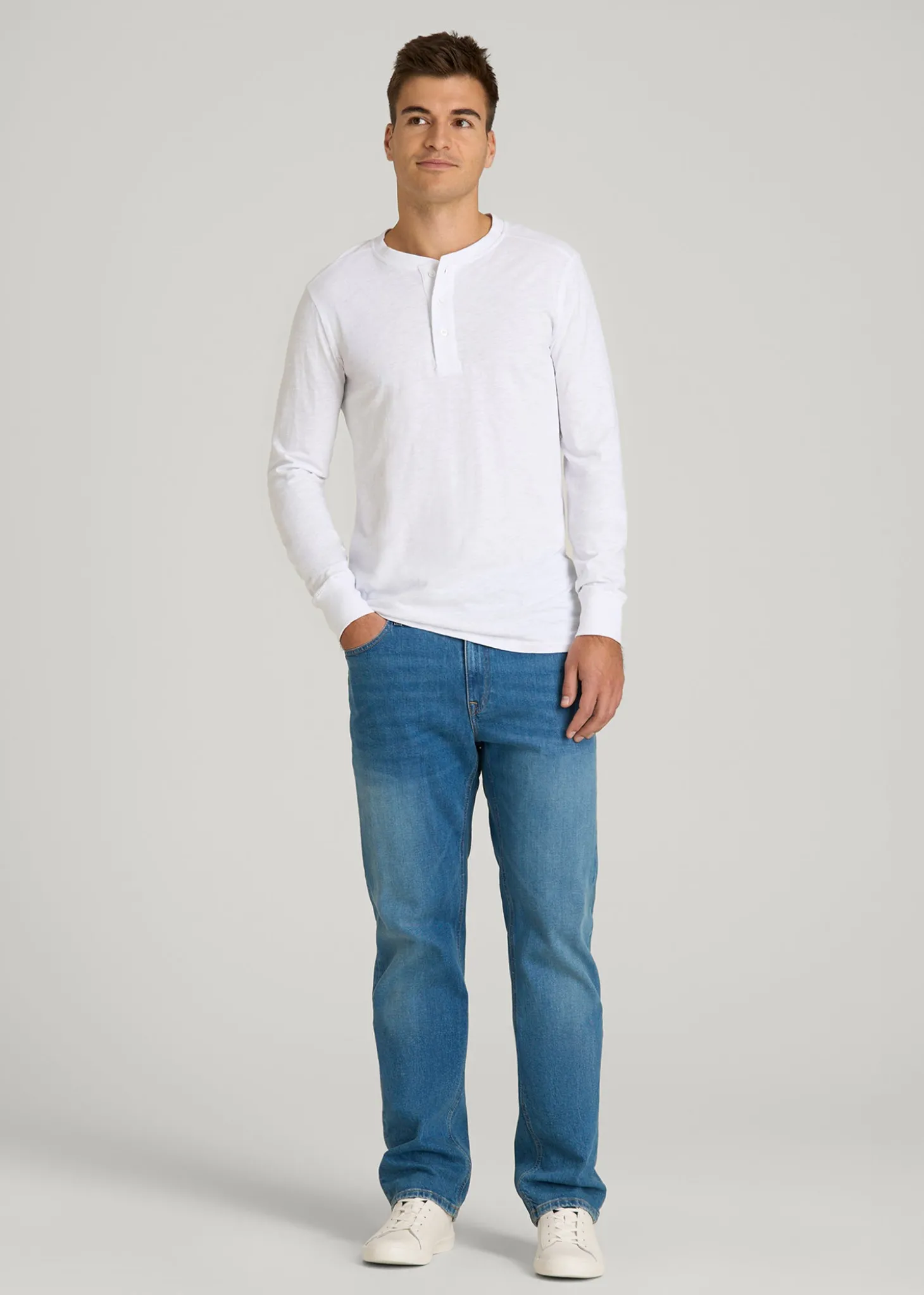 Three-Button Long Sleeve Slub Henley for Tall Men