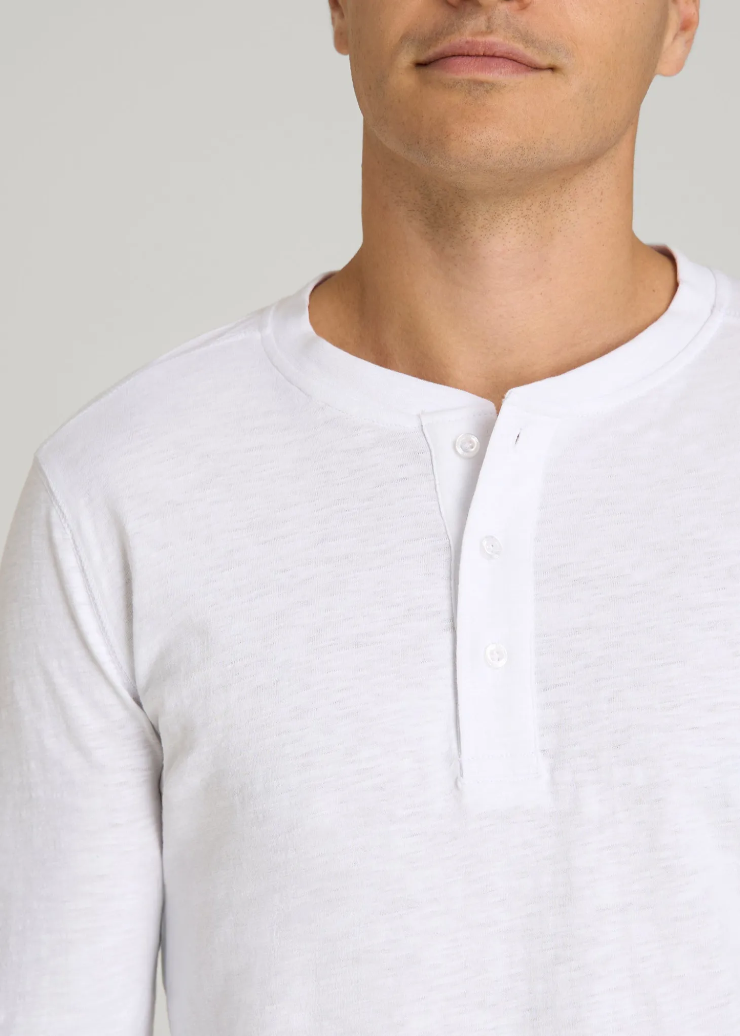 Three-Button Long Sleeve Slub Henley for Tall Men
