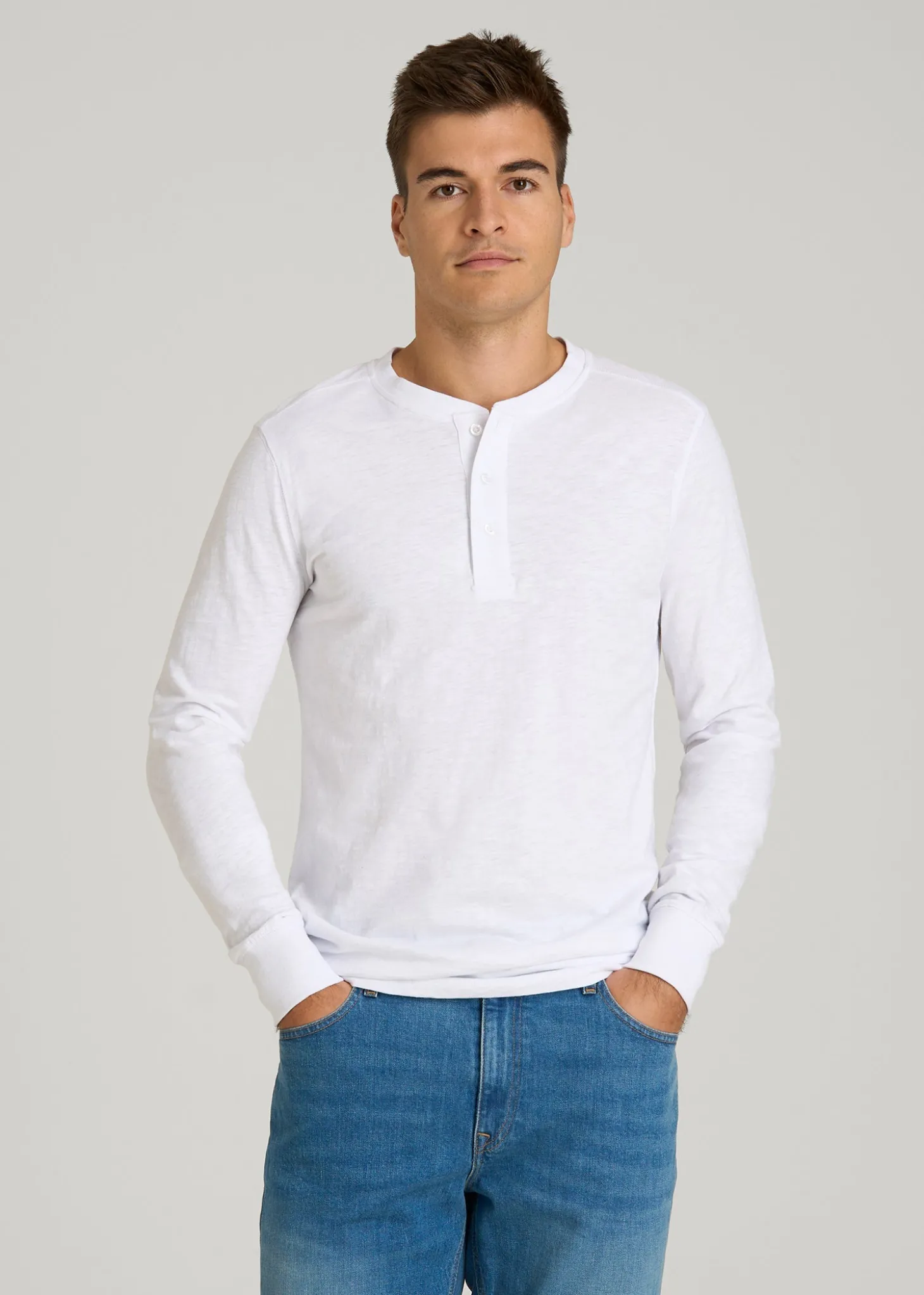 Three-Button Long Sleeve Slub Henley for Tall Men