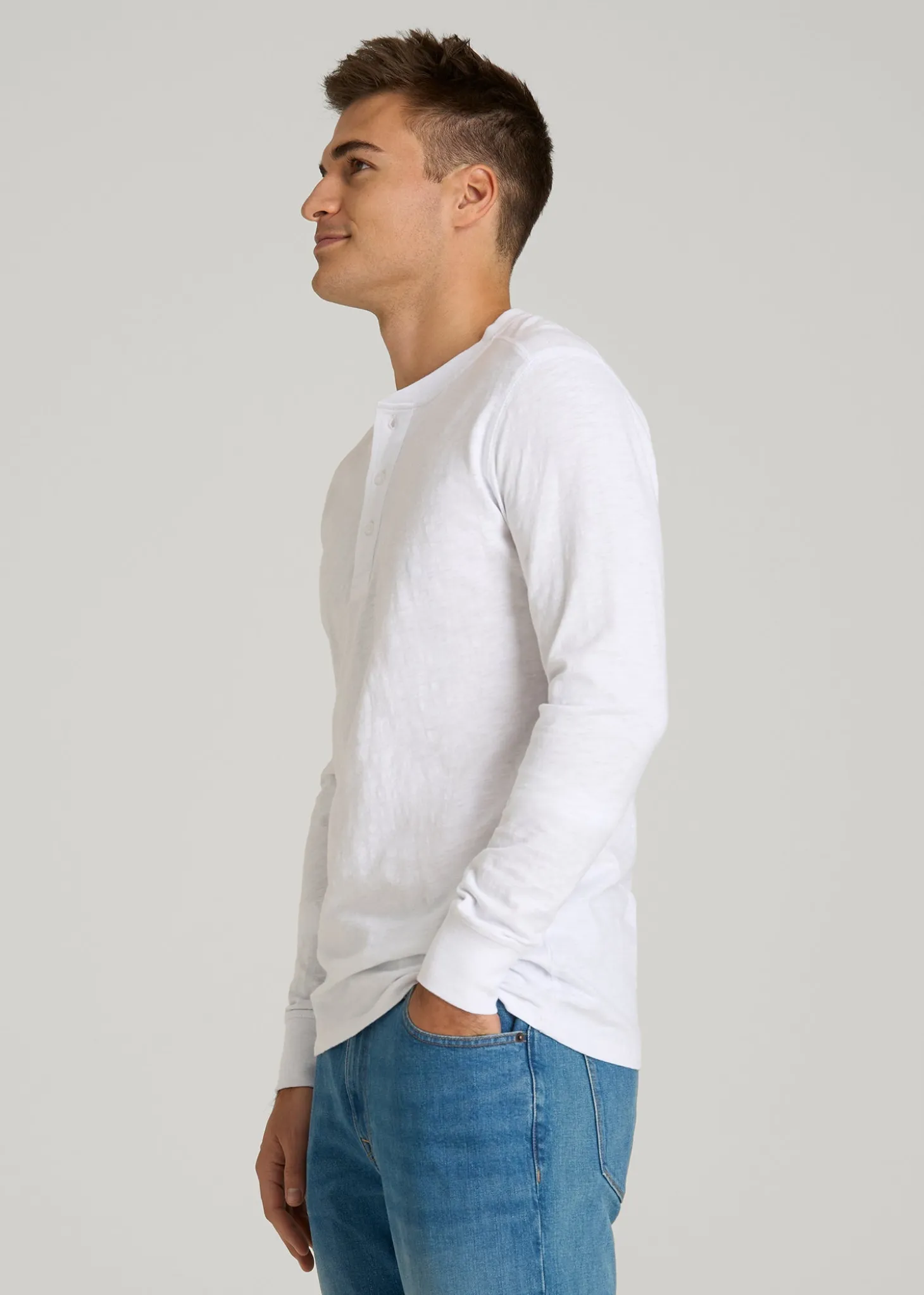 Three-Button Long Sleeve Slub Henley for Tall Men