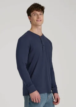 Three-Button Long Sleeve Slub Henley for Tall Men