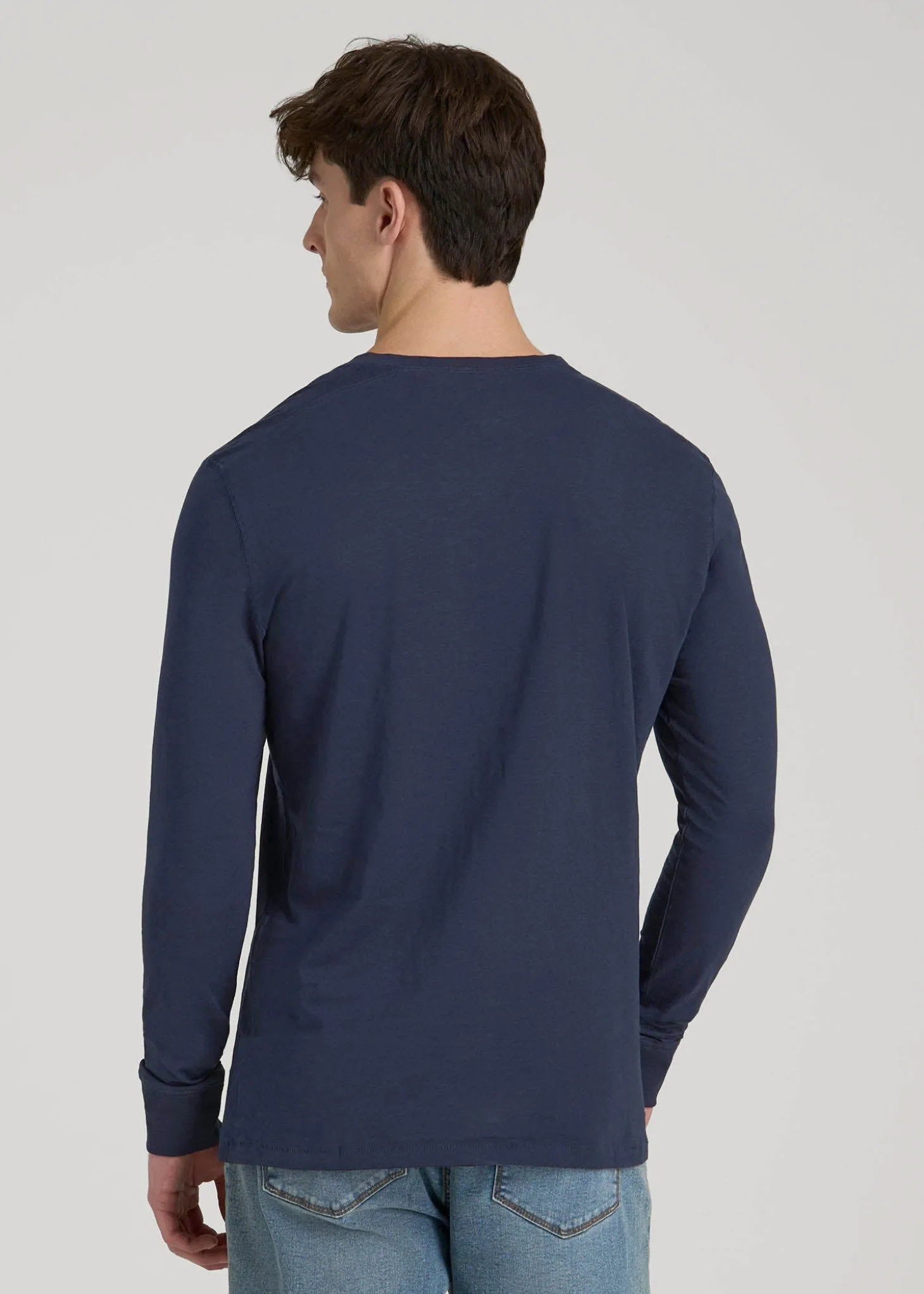 Three-Button Long Sleeve Slub Henley for Tall Men