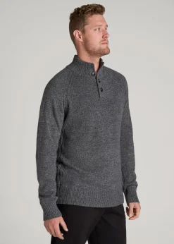 Three-Button Mock Neck Sweater for Tall Men
