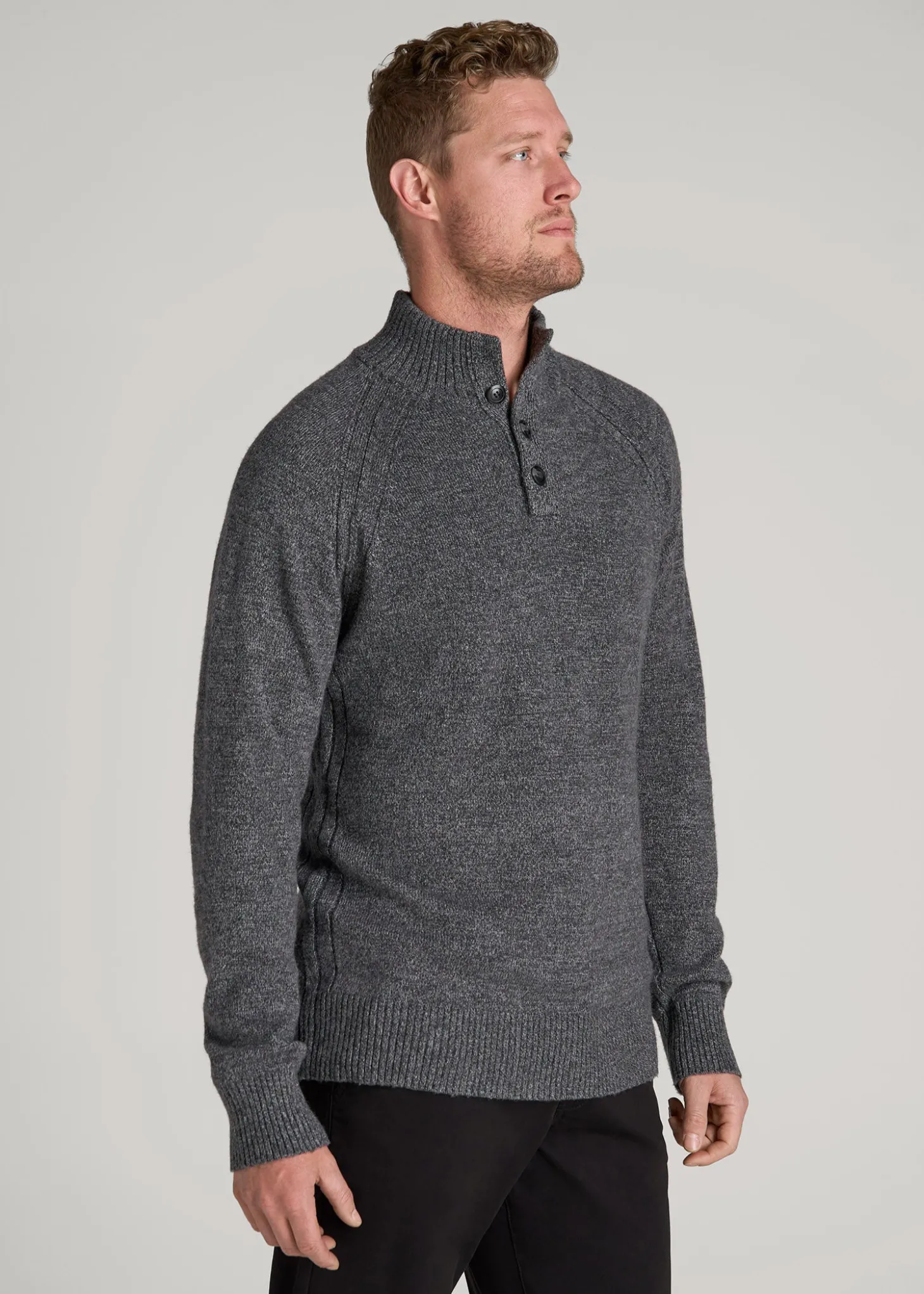 Three-Button Mock Neck Sweater for Tall Men
