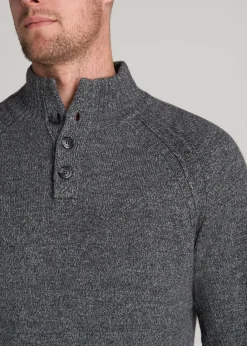 Three-Button Mock Neck Sweater for Tall Men