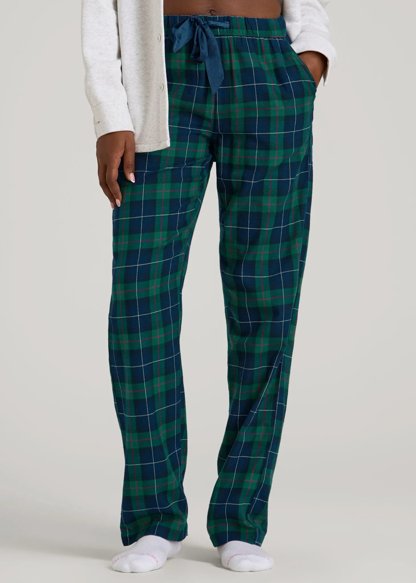 Tie Waist Flannel Pajama Pants for Tall Women