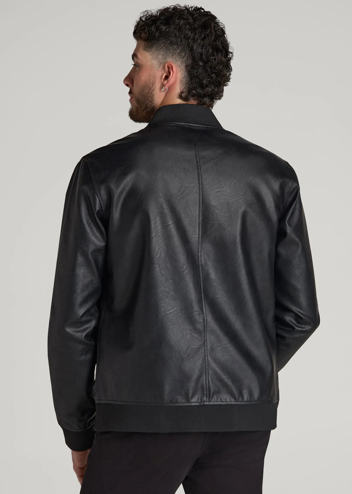 True Touch Leather Bomber Jacket for Tall Men