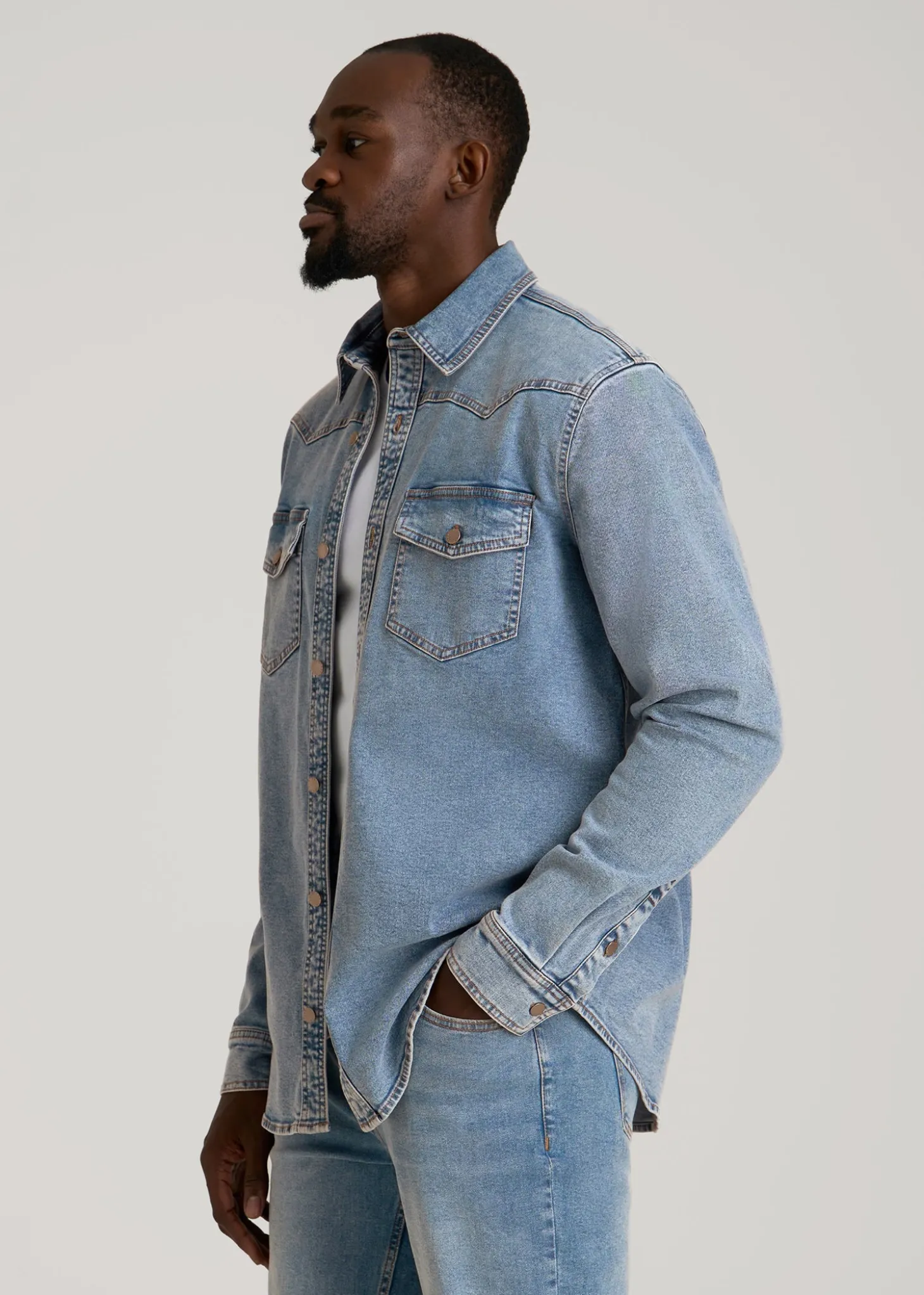 Western Denim Shirt for Tall Men